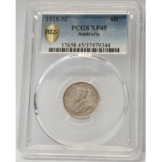 AUSTRALIA 1918 . SIXPENCE . PCGS XF45 AUSTRALIA 1918 . SIXPENCE . PCGS XF45